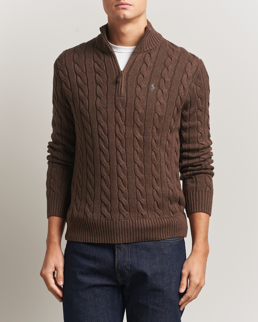 Mies | Puserot | Polo Ralph Lauren | Cotton Cable Half Zip Nutmeg Brown Heather