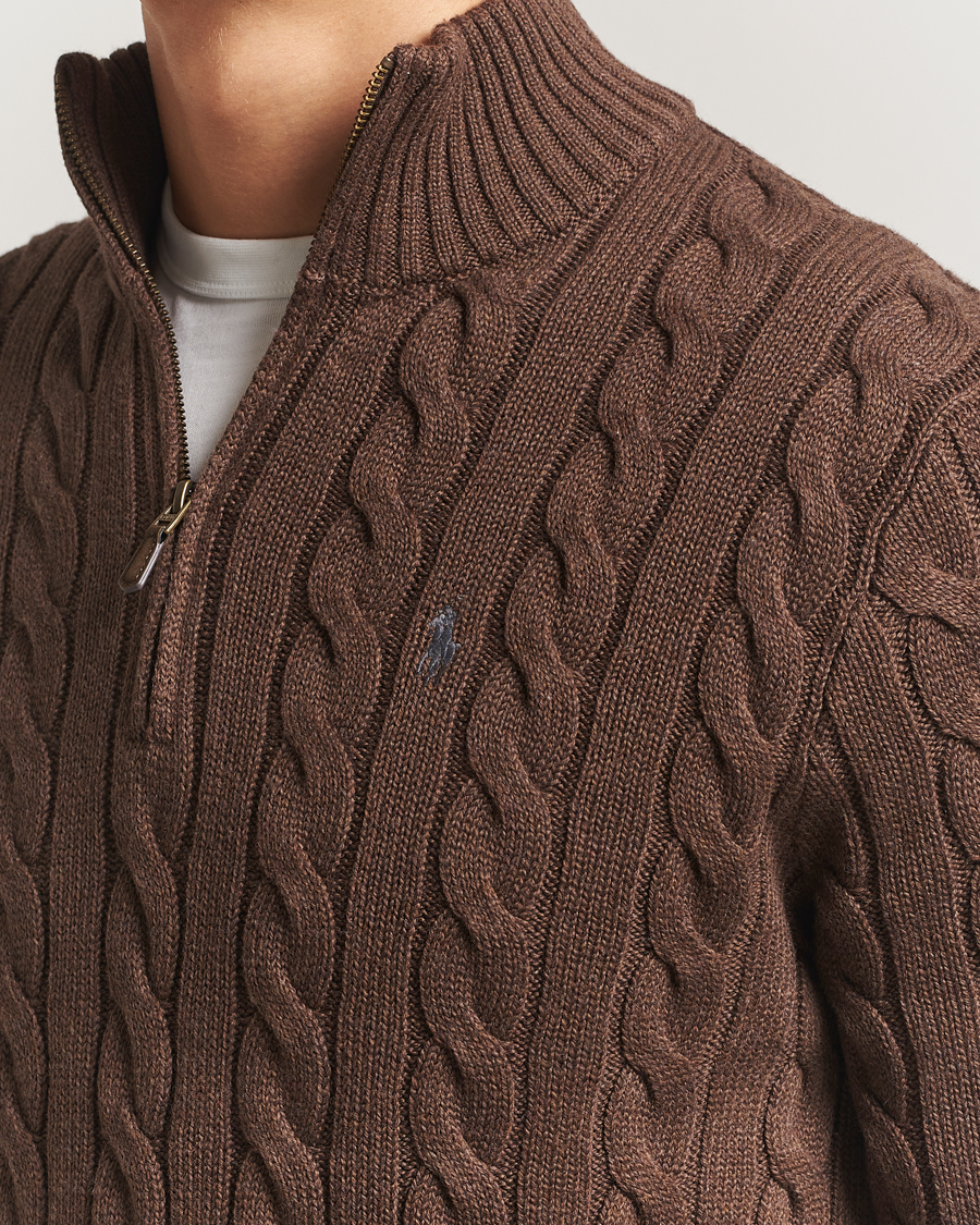 Mies | Puserot | Polo Ralph Lauren | Cotton Cable Half Zip Nutmeg Brown Heather
