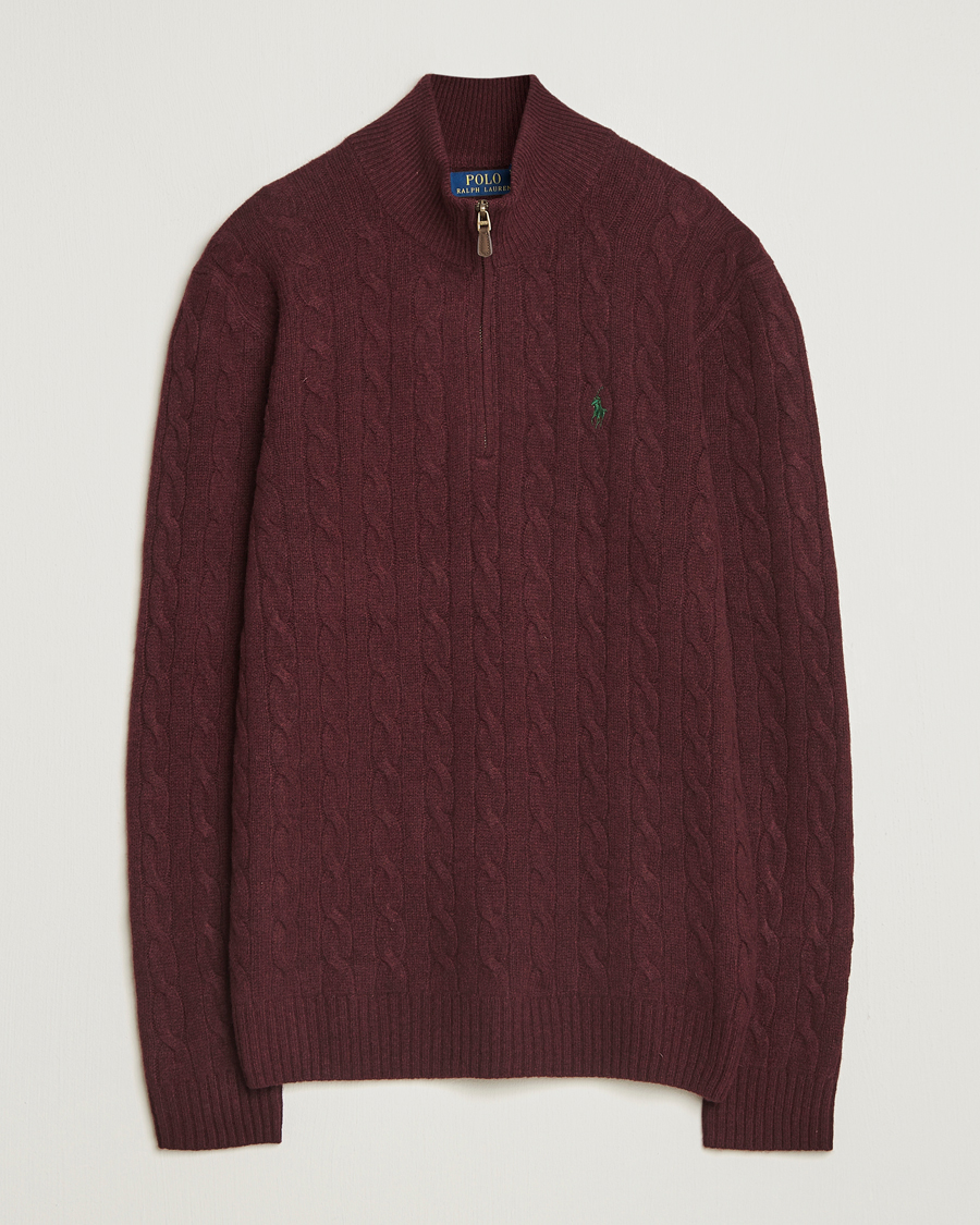 Mies | Puserot | Polo Ralph Lauren | Wool/Cashmere Cable Half Zip Aged Wine Heather