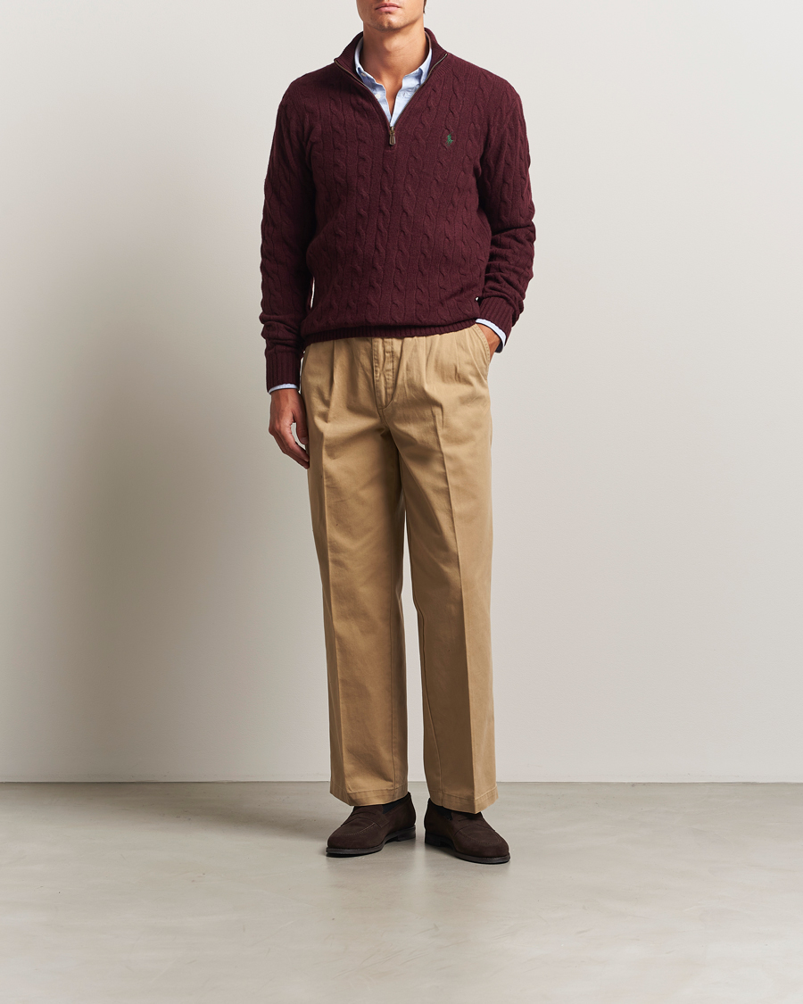 Mies | Puserot | Polo Ralph Lauren | Wool/Cashmere Cable Half Zip Aged Wine Heather