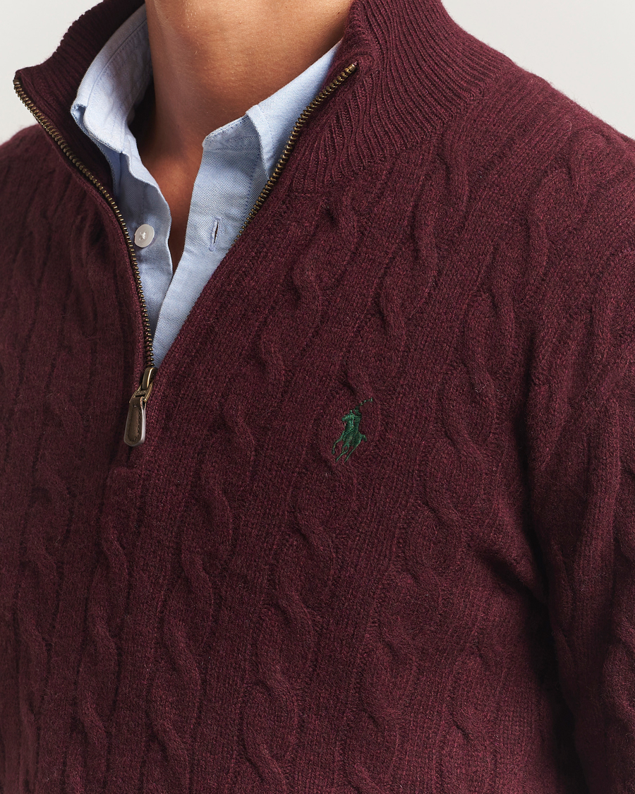 Mies | Puserot | Polo Ralph Lauren | Wool/Cashmere Cable Half Zip Aged Wine Heather