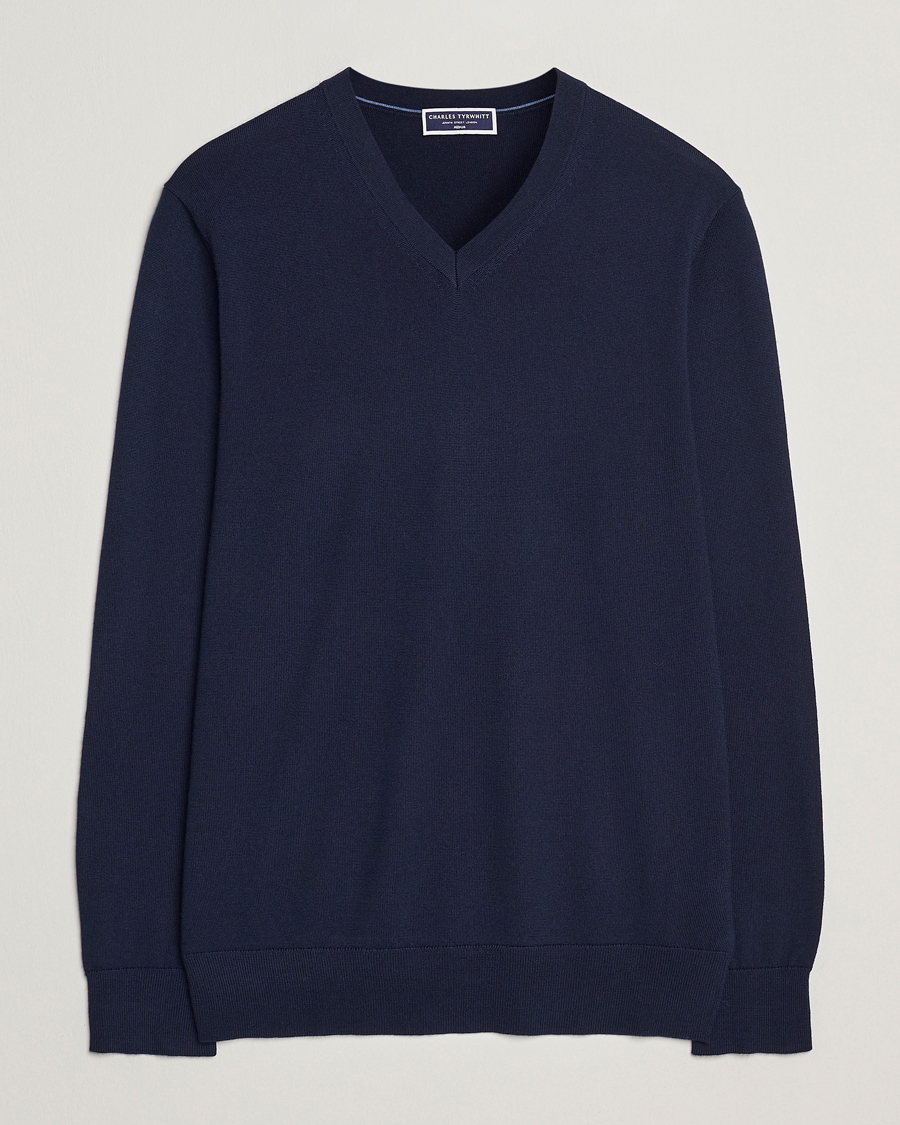 Mies | Puserot | Charles Tyrwhitt | Pure Merino V-Neck Jumper Navy