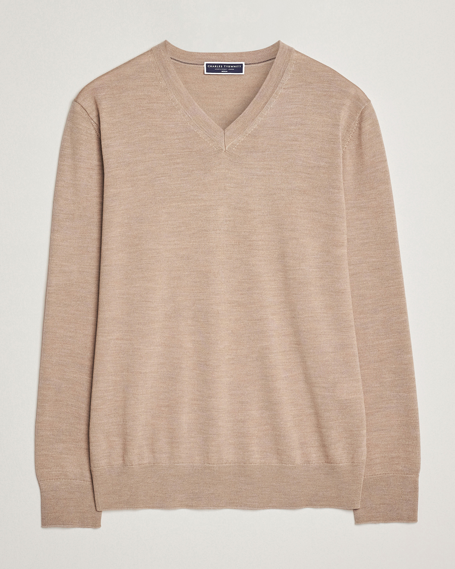 Mies | Puserot | Charles Tyrwhitt | Pure Merino V-Neck Jumper Oatmeal