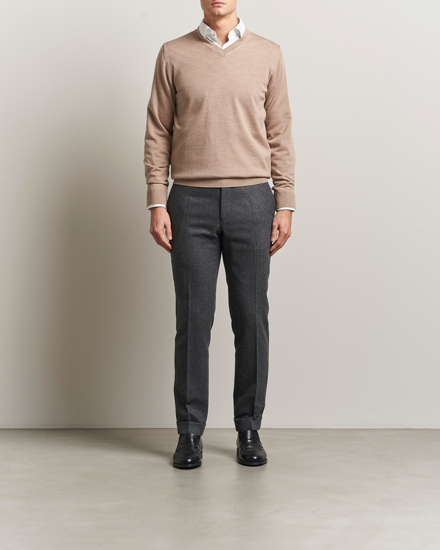 Mies | Puserot | Charles Tyrwhitt | Pure Merino V-Neck Jumper Oatmeal