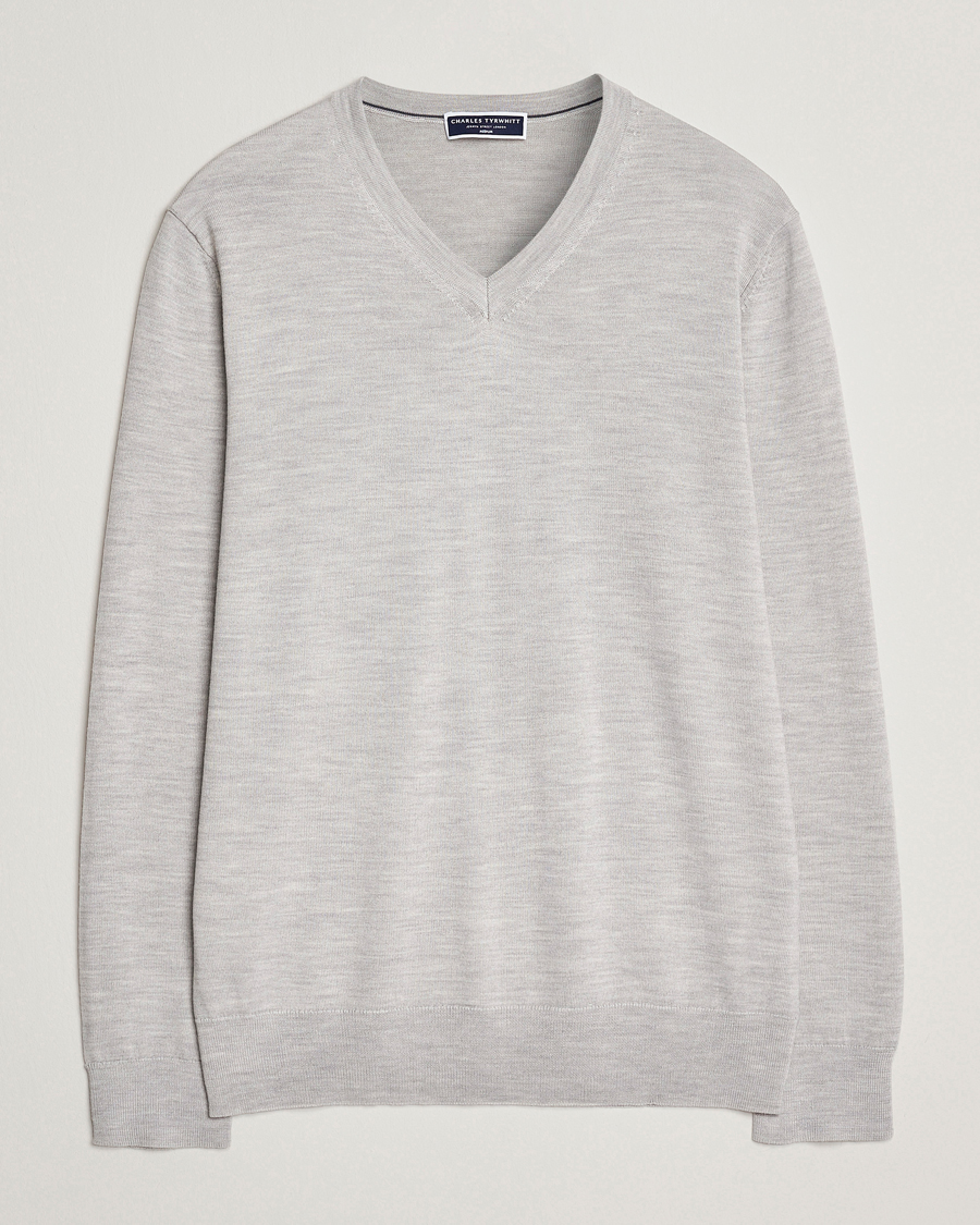 Mies | Puserot | Charles Tyrwhitt | Pure Merino V-Neck Jumper Silver Grey