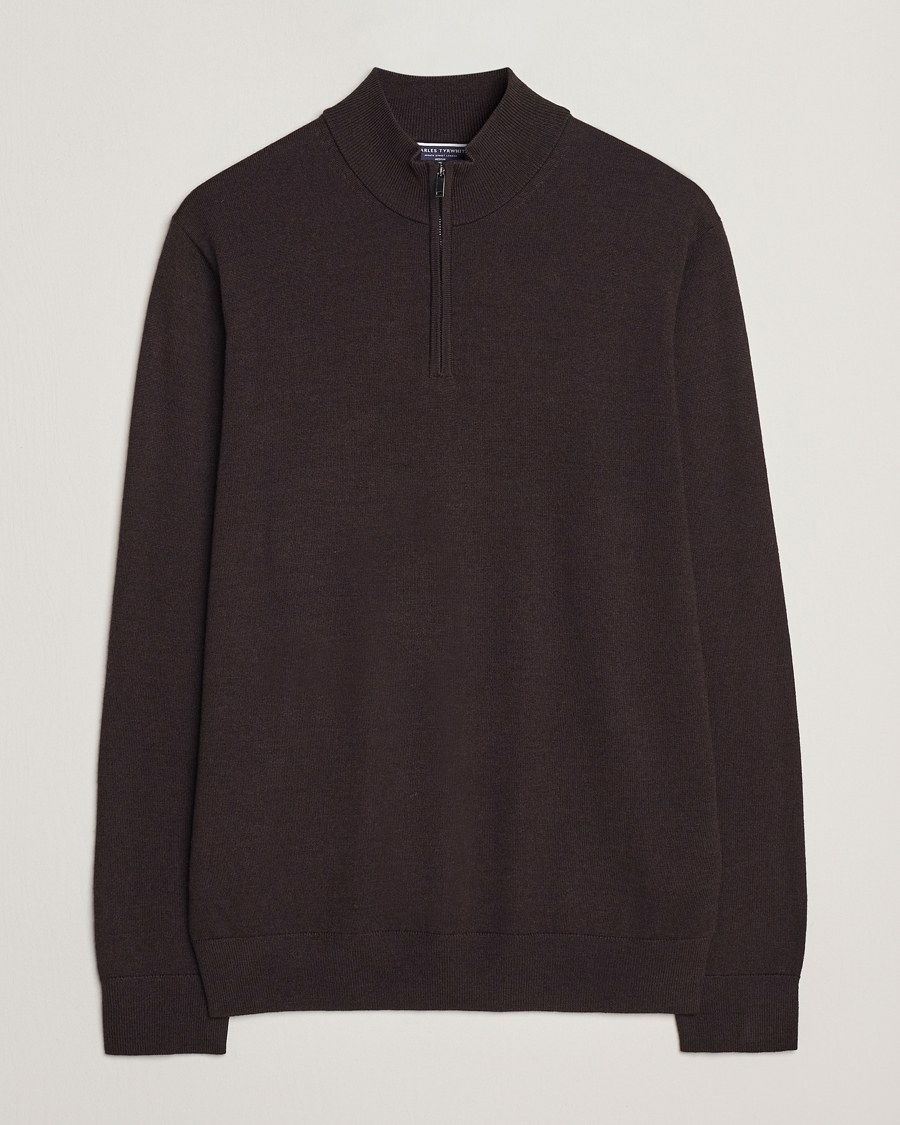 Mies | Puserot | Charles Tyrwhitt | Pure Merino Zip Neck Jumper Chocolate Brown