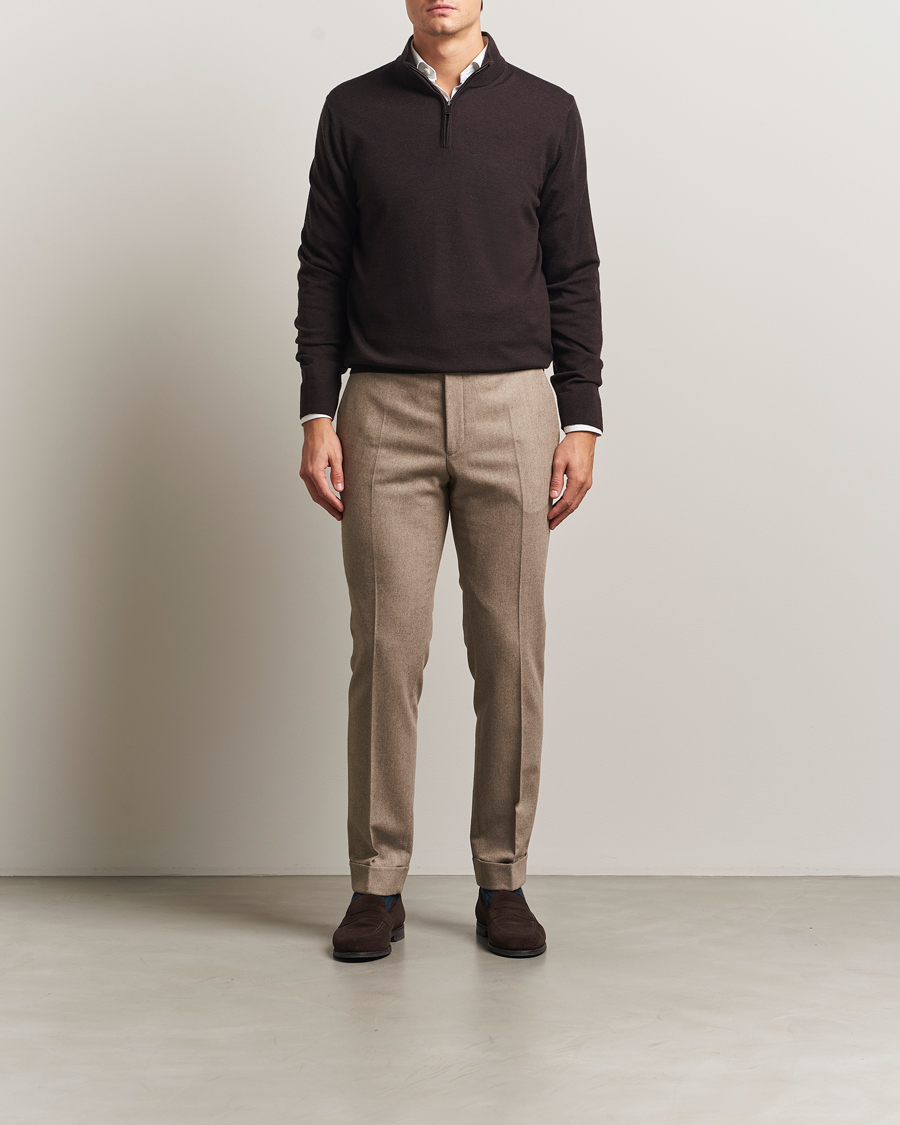 Mies | Puserot | Charles Tyrwhitt | Pure Merino Zip Neck Jumper Chocolate Brown