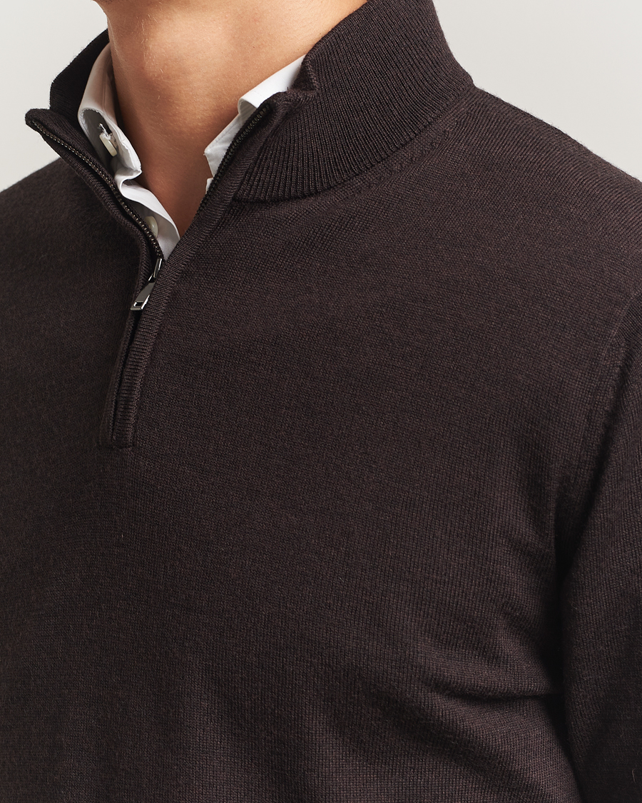 Mies | Puserot | Charles Tyrwhitt | Pure Merino Zip Neck Jumper Chocolate Brown