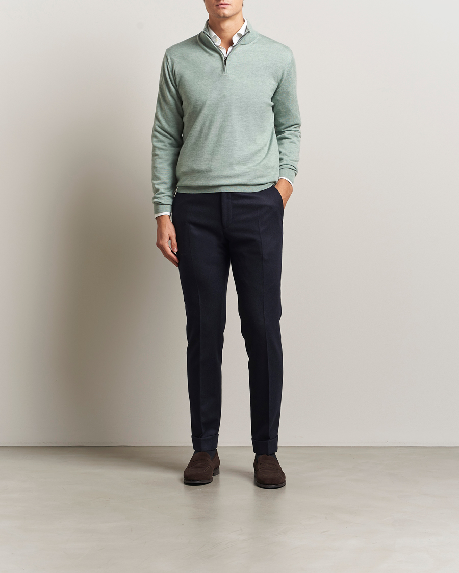 Mies | Puserot | Charles Tyrwhitt | Pure Merino Zip Neck Jumper Pale Teal Green