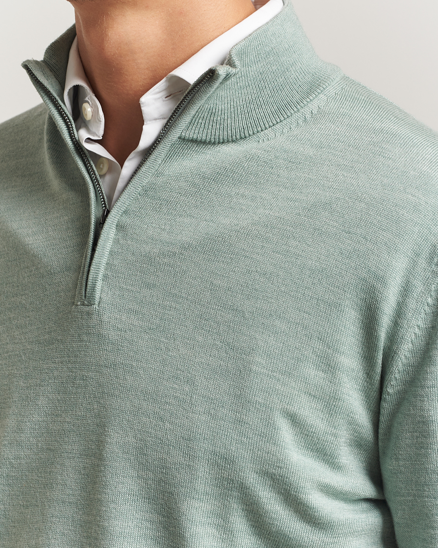Mies | Puserot | Charles Tyrwhitt | Pure Merino Zip Neck Jumper Pale Teal Green