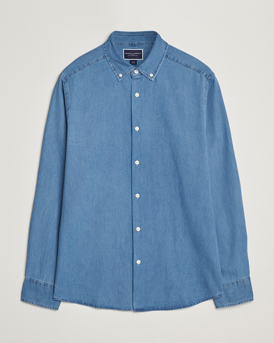 Mies | Kauluspaidat | Charles Tyrwhitt | Slim Fit Button Down Denim Shirt Ocean Blue