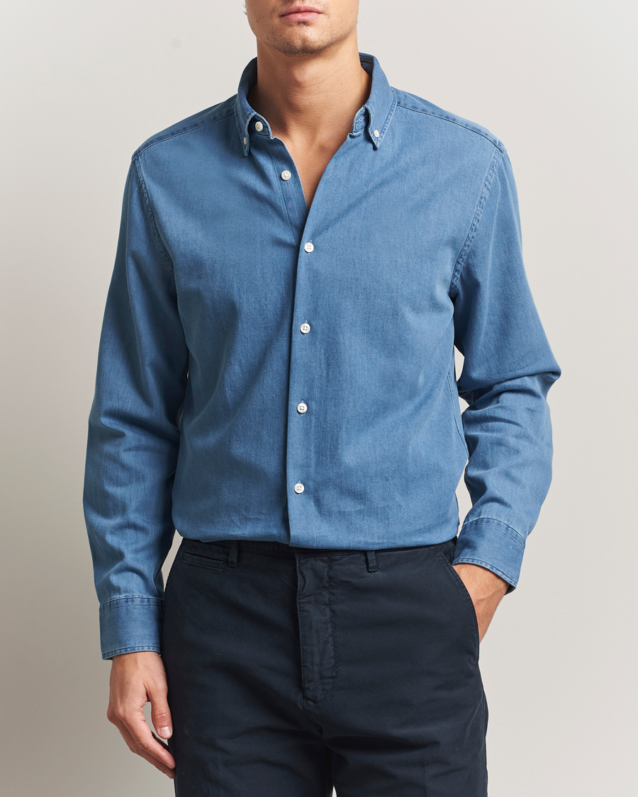 Mies | Kauluspaidat | Charles Tyrwhitt | Slim Fit Button Down Denim Shirt Ocean Blue