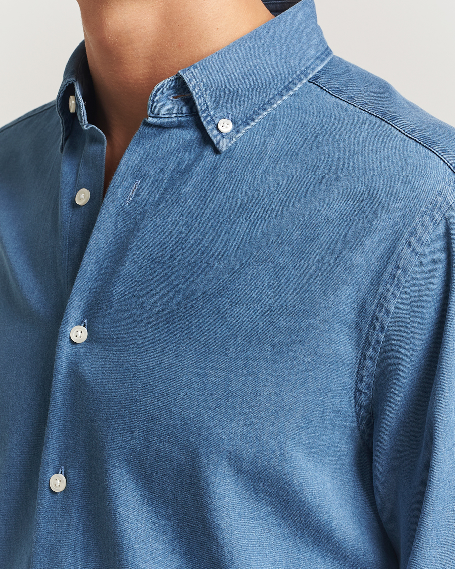 Mies | Kauluspaidat | Charles Tyrwhitt | Slim Fit Button Down Denim Shirt Ocean Blue