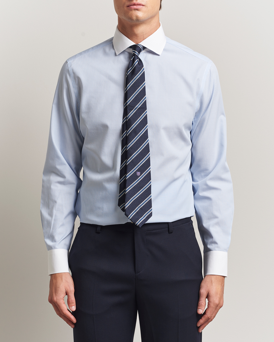 Mies | Kauluspaidat | Charles Tyrwhitt | Slim Fit Non Iron Bengal Stripe Winchester Shirt Sky Blue