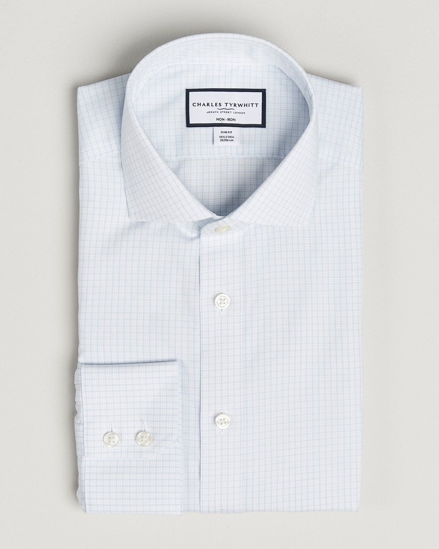 Mies | Kauluspaidat | Charles Tyrwhitt | Slim Fit Non Iron Poplin Check Shirt Ice Blue