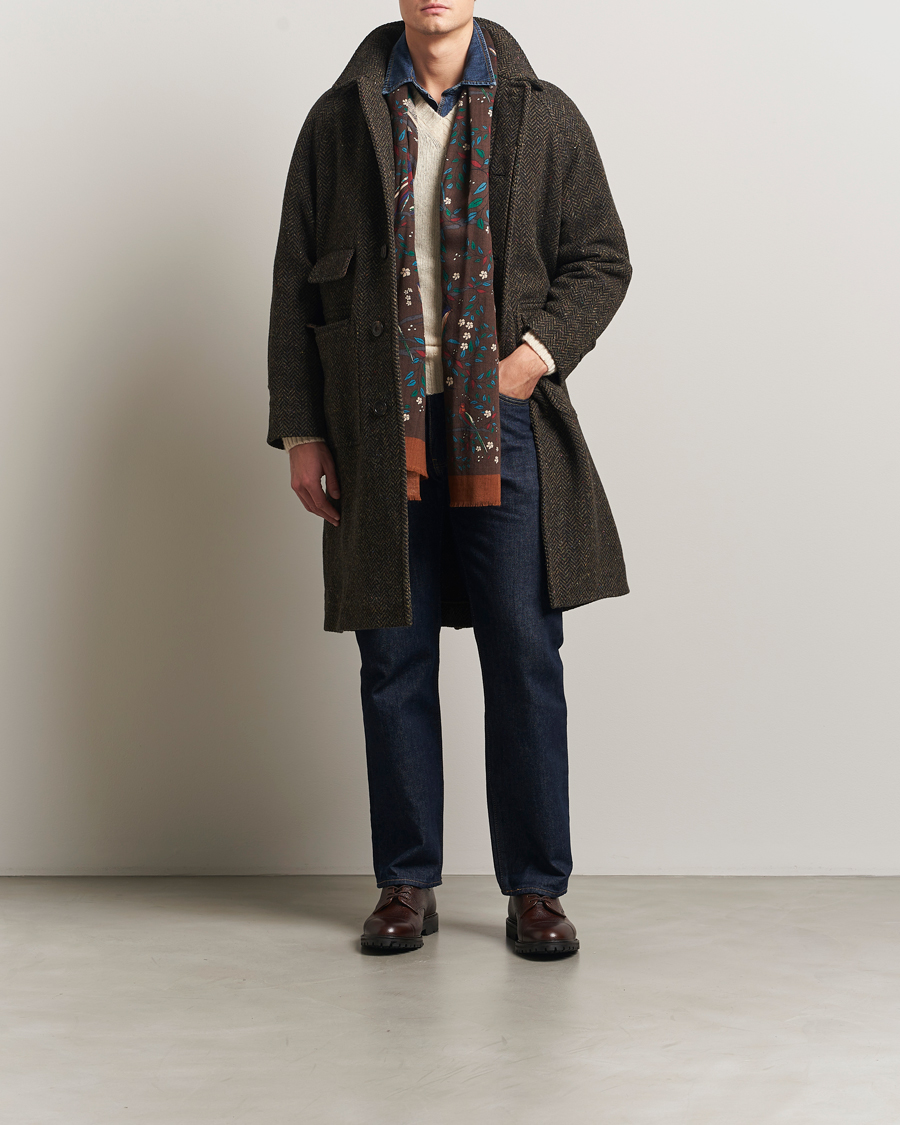 Mies | Takit | Drake's | Herringbone Raglan Overcoat Brown