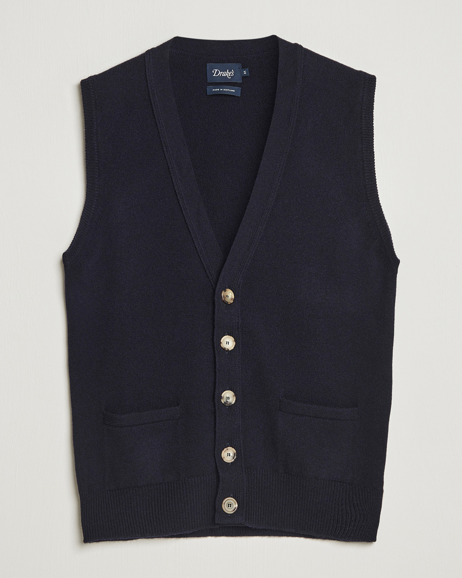 Mies | Puserot | Drake's | Lambswool Vest Cardigan Navy