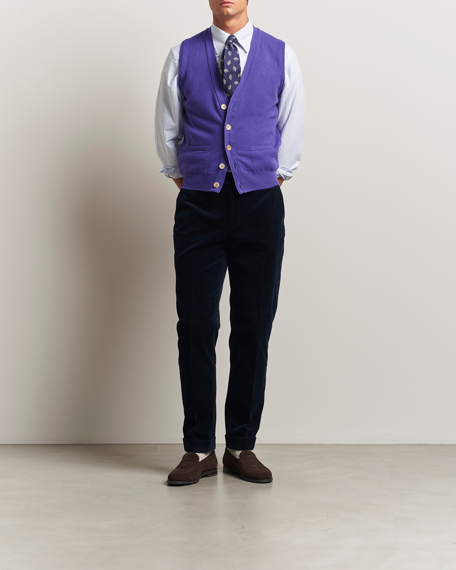 Mies | Puserot | Drake's | Lambswool Vest Cardigan Purple