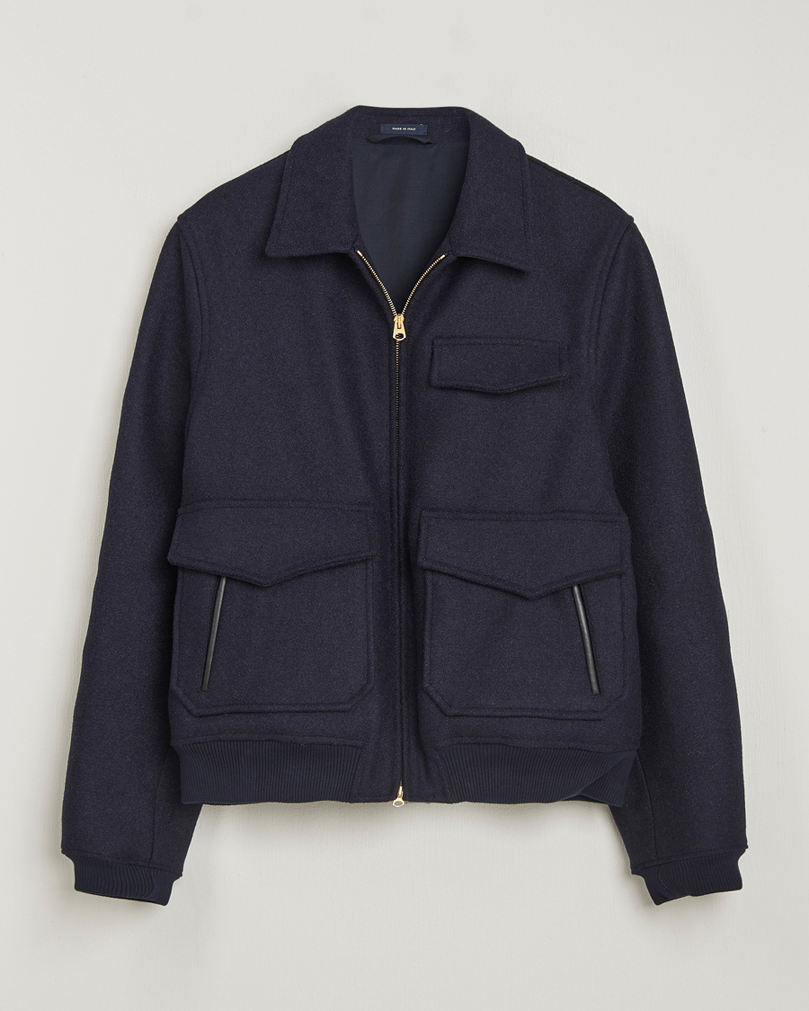 Mies | Takit | Drake's | Melton Bomber Jacket Navy