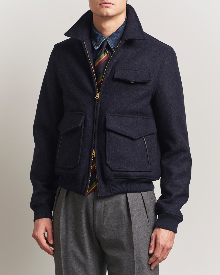 Mies | Takit | Drake's | Melton Bomber Jacket Navy