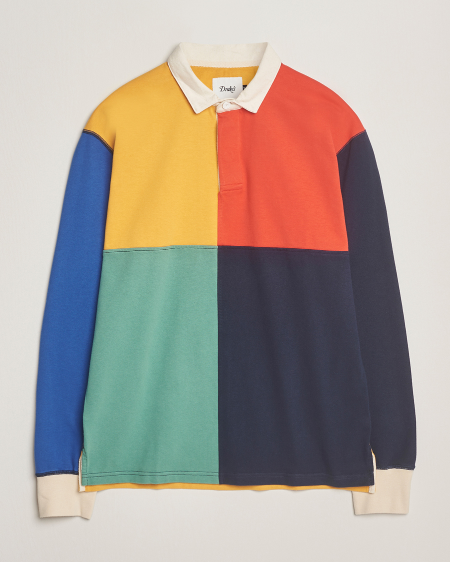 Mies | Puserot | Drake's | Paneled Rugby Shirt Multi