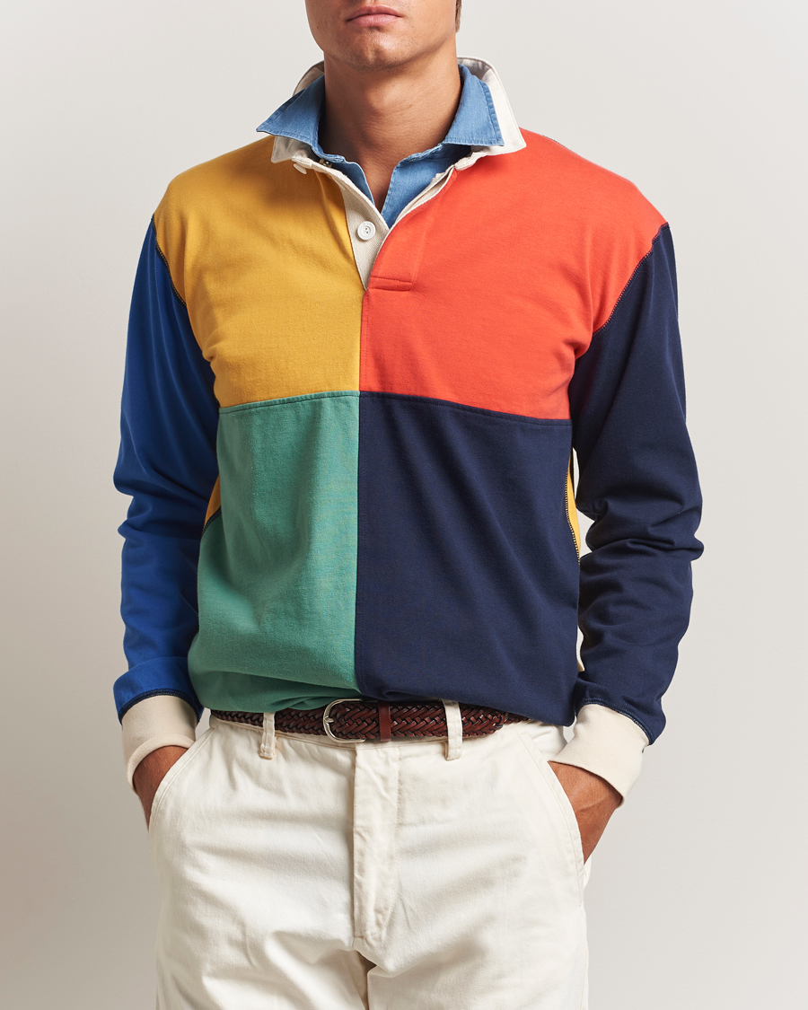 Mies | Puserot | Drake's | Paneled Rugby Shirt Multi