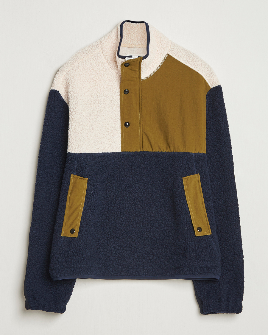 Mies | Puserot | Drake's | Colourblock Half-Zip Fleece Navy/Ecru/Yellow