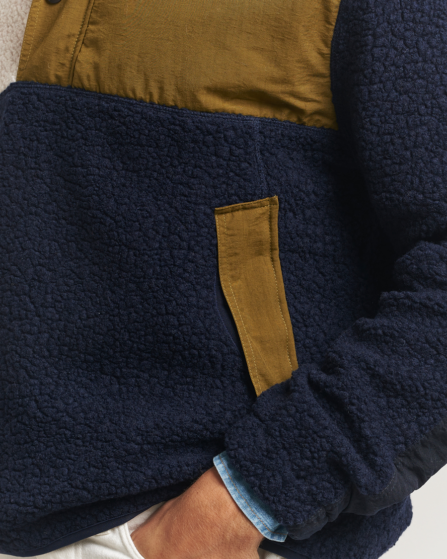 Mies | Puserot | Drake's | Colourblock Half-Zip Fleece Navy/Ecru/Yellow