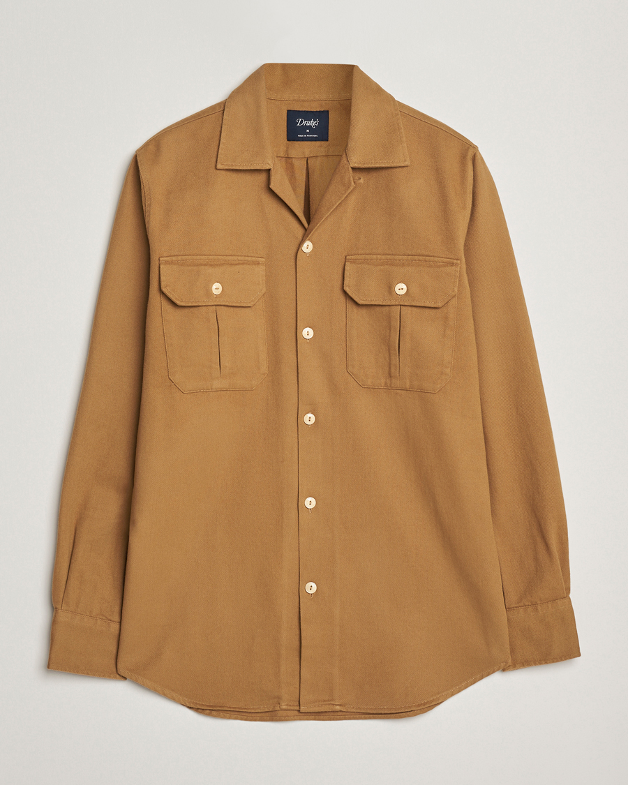 Mies | Kauluspaidat | Drake's | Brushed Twill Camp Collar Shirt Sand