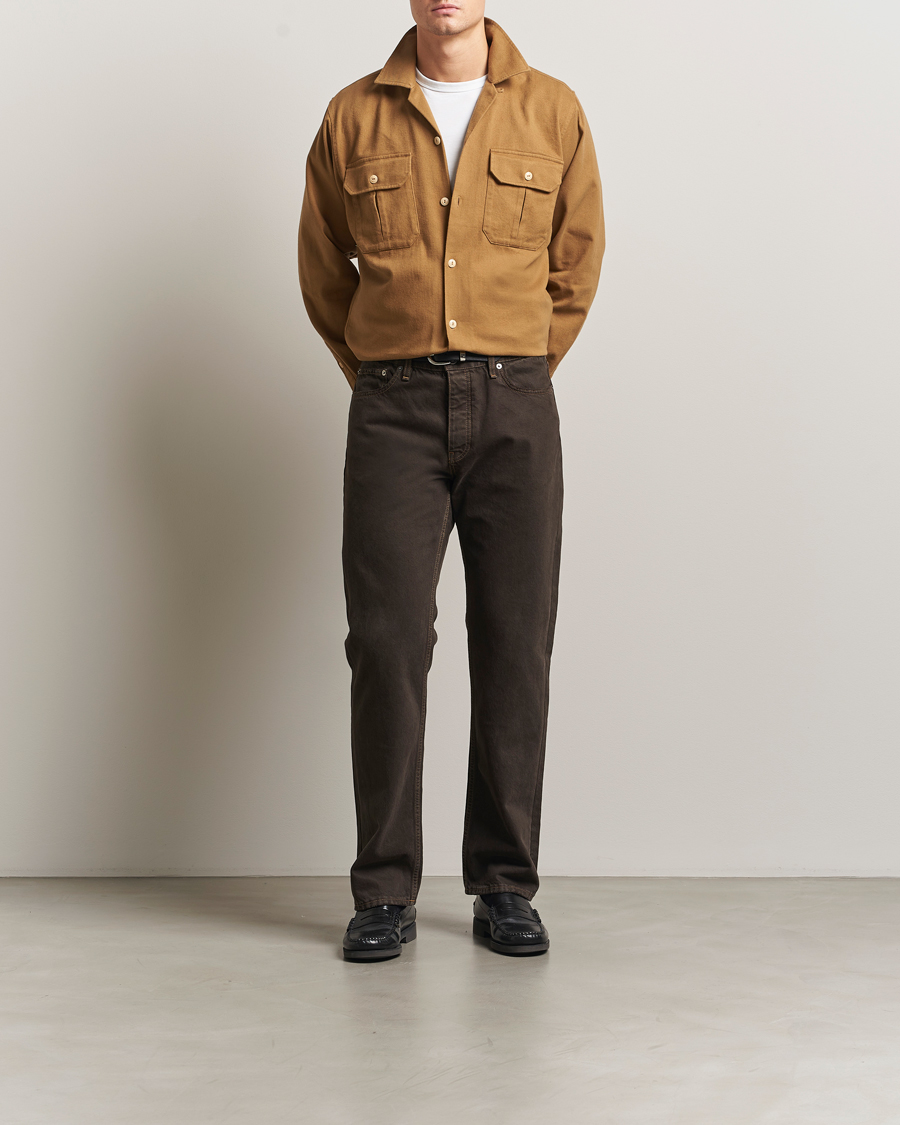 Mies | Kauluspaidat | Drake's | Brushed Twill Camp Collar Shirt Sand