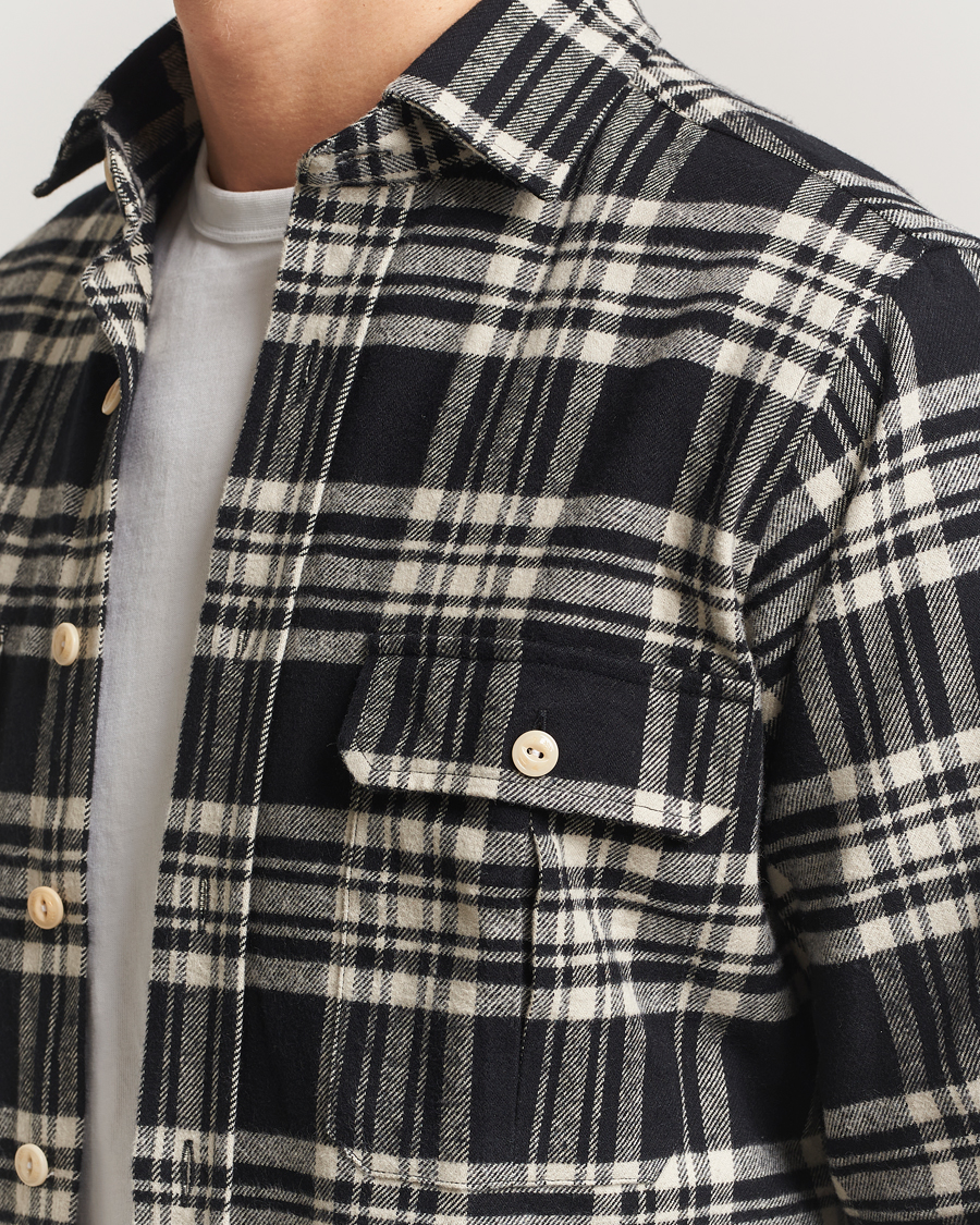 Mies | Kauluspaidat | Drake's | Check Heavy Cotton Work Shirt Navy/White