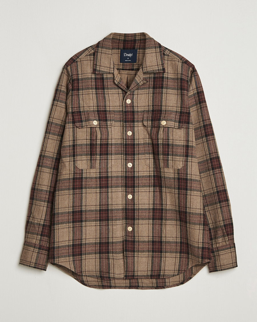 Mies | Kauluspaidat | Drake's | Wool Camp Collar Work Shirt Brown