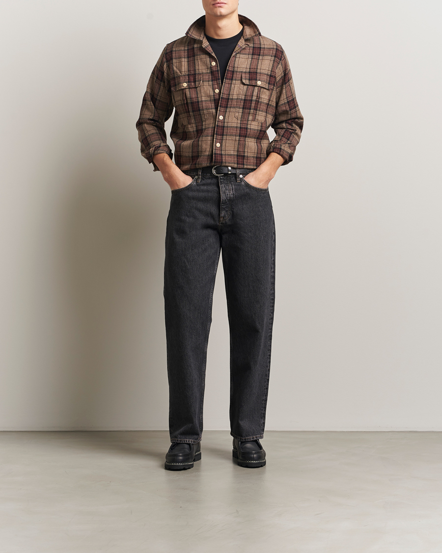 Mies | Kauluspaidat | Drake's | Wool Camp Collar Work Shirt Brown