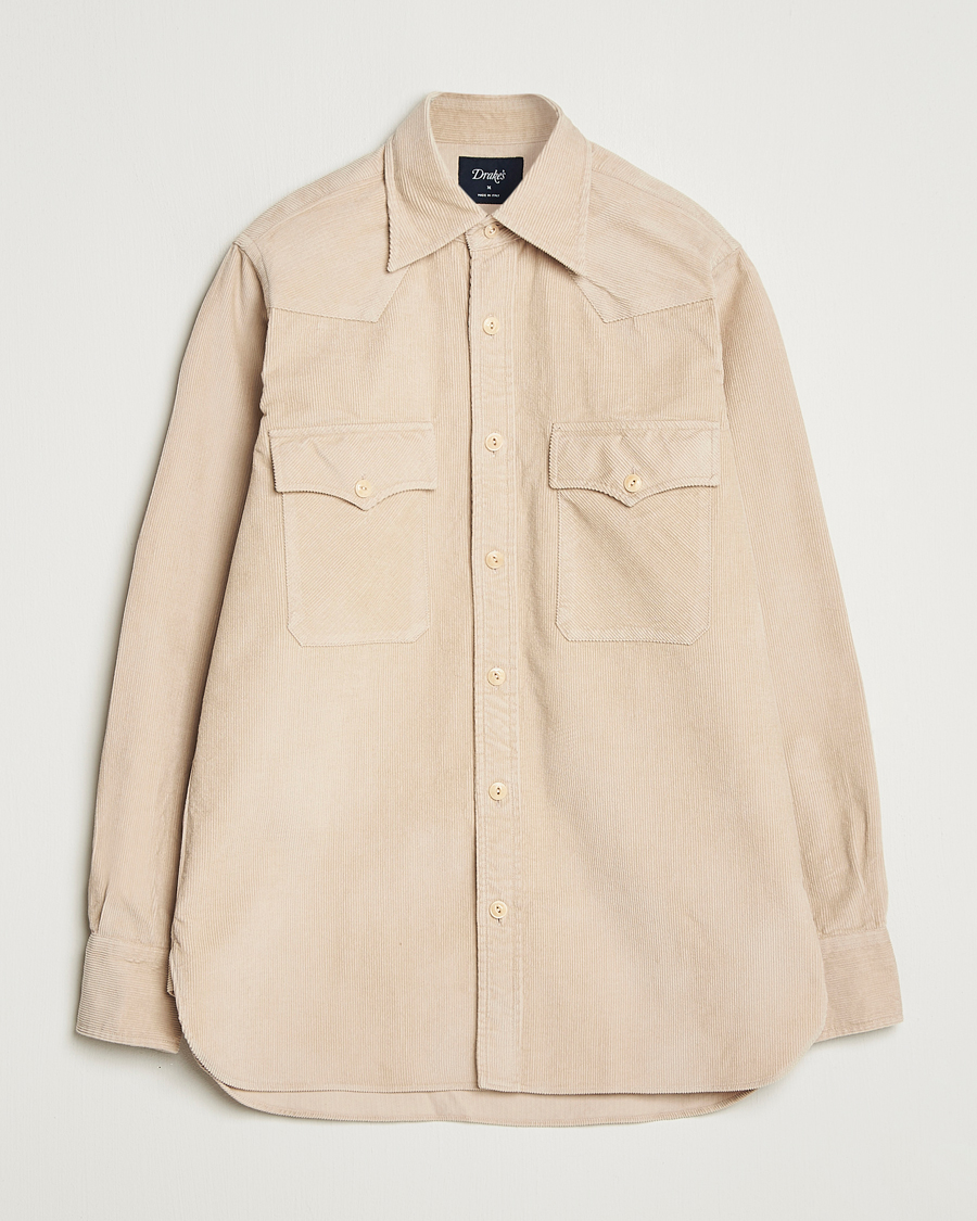 Mies | Kauluspaidat | Drake's | Fine Corduroy Work Shirt Ecru