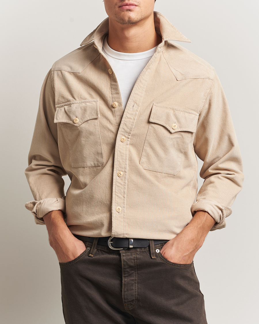 Mies | Kauluspaidat | Drake's | Fine Corduroy Work Shirt Ecru