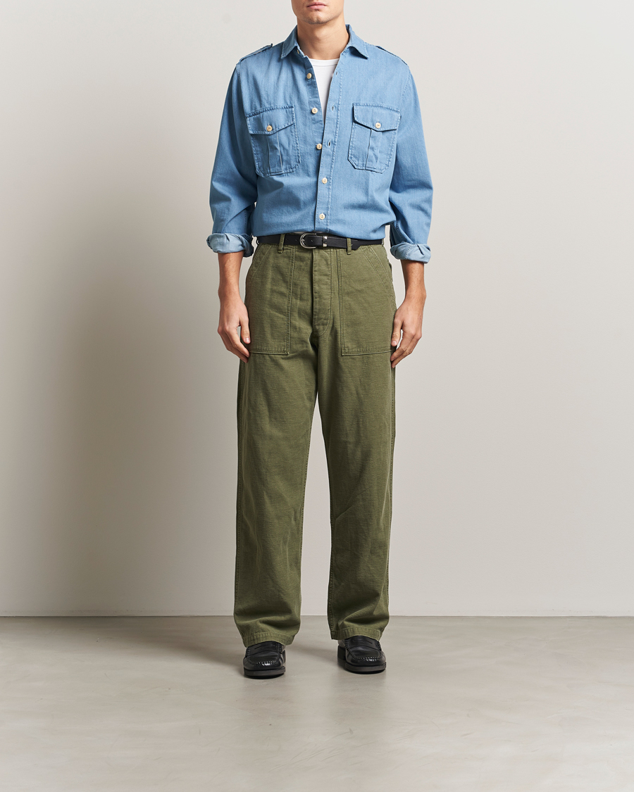Mies | Kauluspaidat | Drake's | Denim Epaulette Shirt Blue