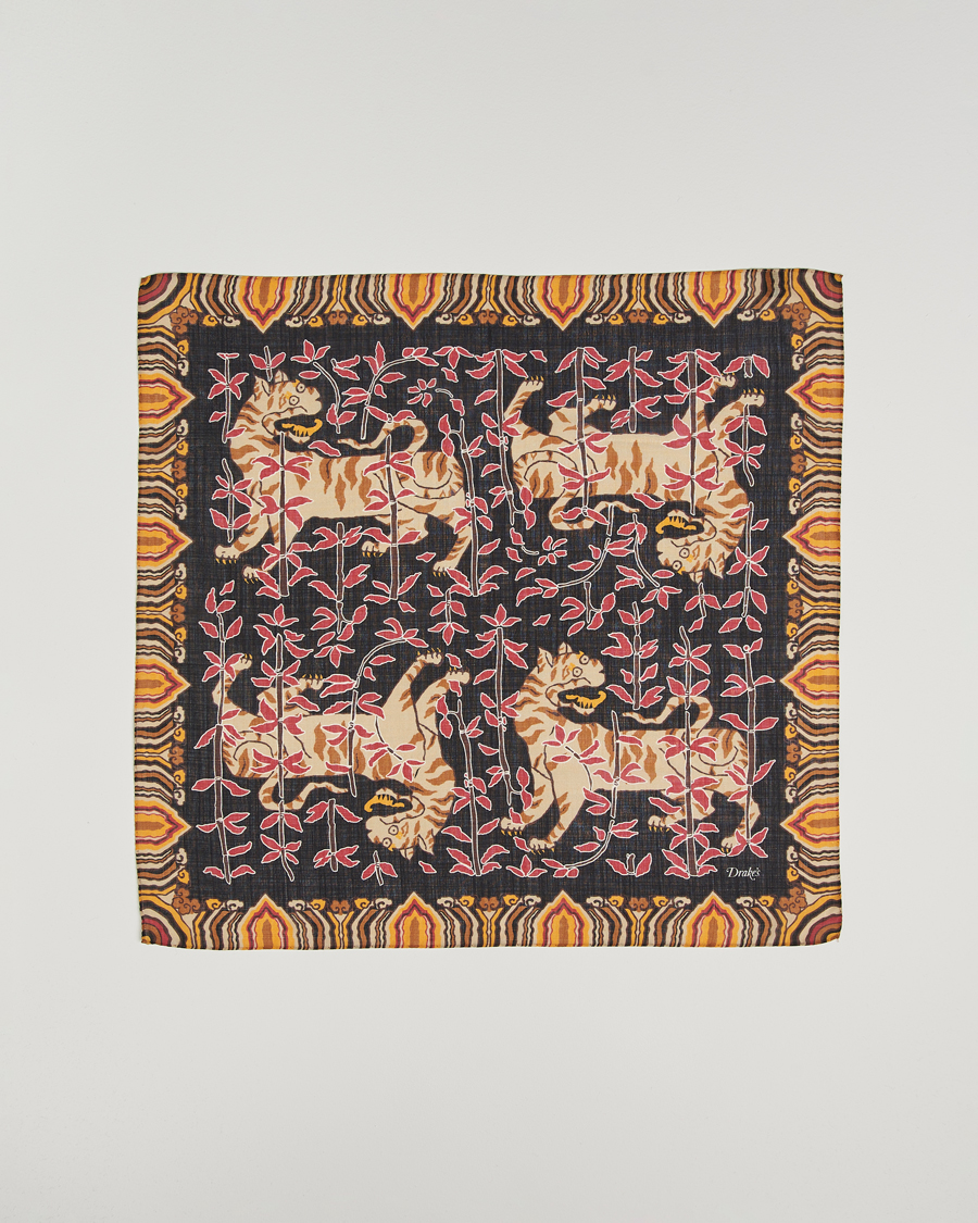 Mies | Drake's Tiger Bandana Black | Drake's | Tiger Bandana Black