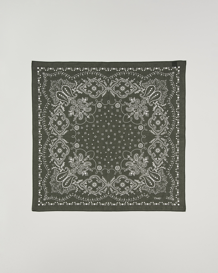 Mies | Huivit | Drake's | Paisley Bandana Dark Green