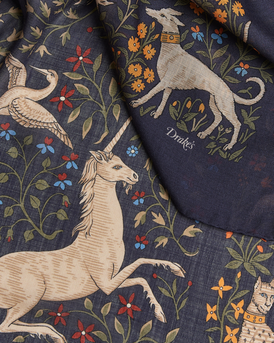 Mies | Huivit | Drake's | Drake'sUnicorn Garden Wool/Silk ScarfNavy