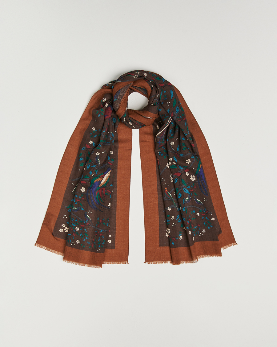 Mies | Drake's Birds Of Paradise Print Scarf Brown | Drake's | Birds Of Paradise Print Scarf Brown