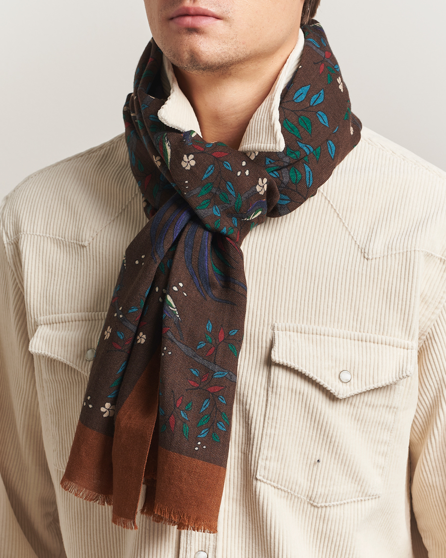 Mies | Drake's Birds Of Paradise Print Scarf Brown | Drake's | Birds Of Paradise Print Scarf Brown