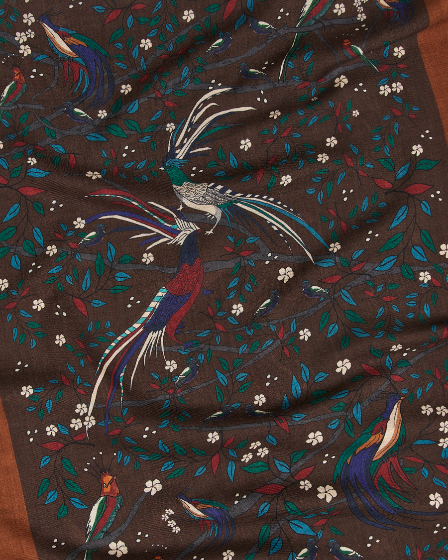 Mies | Drake's Birds Of Paradise Print Scarf Brown | Drake's | Birds Of Paradise Print Scarf Brown