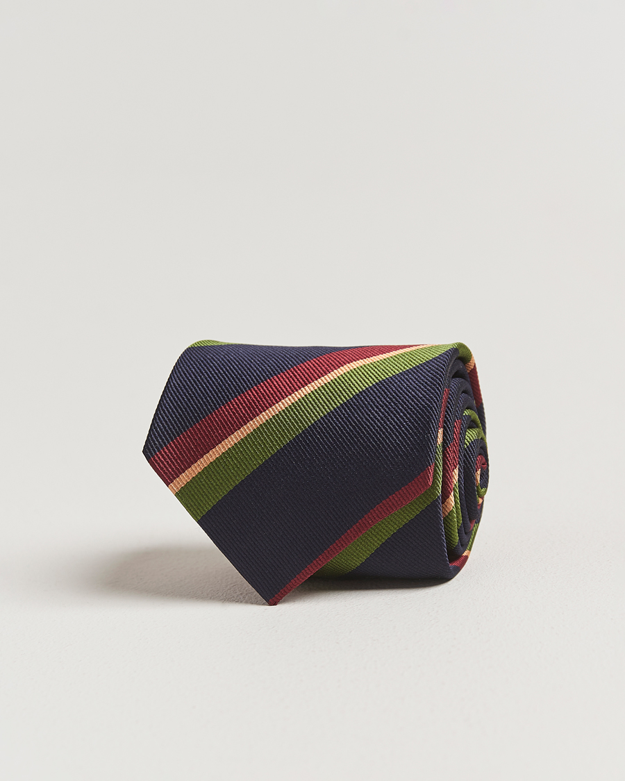 Mies | Solmiot | Drake's | Sandwitch Stripe Reppe Silk Tie Navy