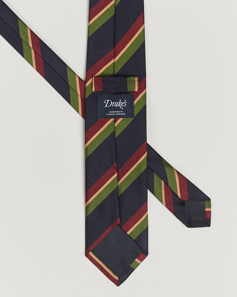 Mies | Solmiot | Drake's | Sandwitch Stripe Reppe Silk Tie Navy