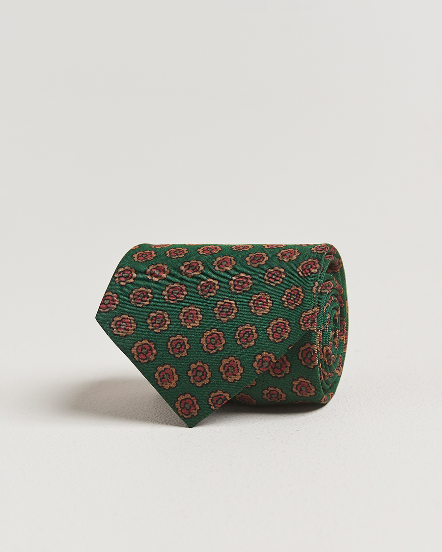 Mies | Drake's Mini Florals Wool/Silk Tie Green | Drake's | Mini Florals Wool/Silk Tie Green