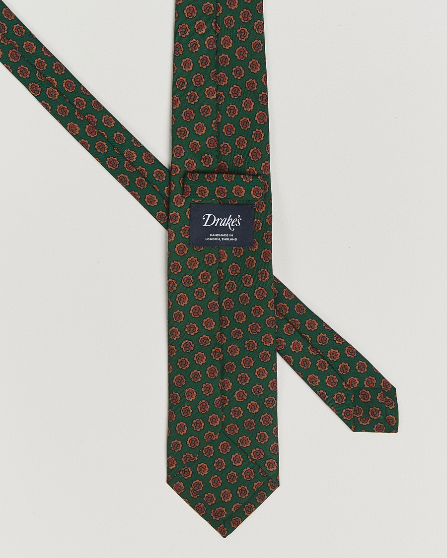 Mies | Drake's Mini Florals Wool/Silk Tie Green | Drake's | Mini Florals Wool/Silk Tie Green