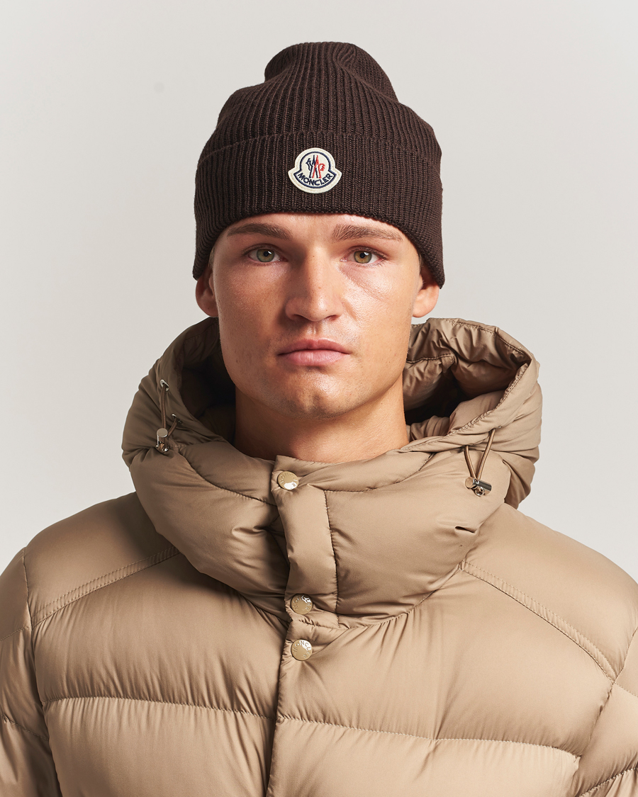 Mies | Moncler Rib Wool Beanie Brown | Moncler | Rib Wool Beanie Brown