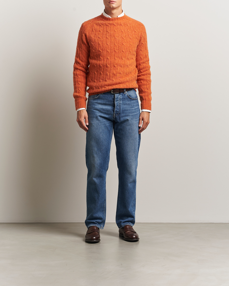 Mies | Puserot | Morris | Brushed Cable Sweater Orange
