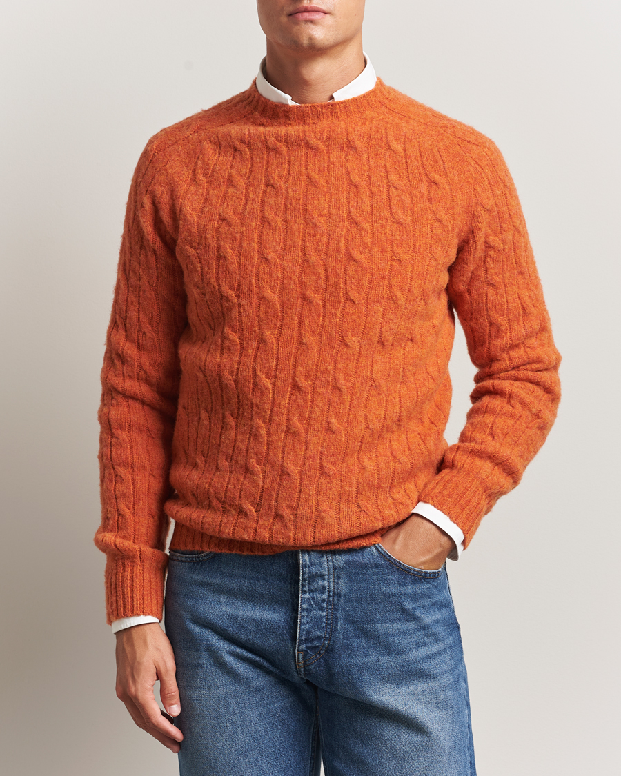 Mies | Puserot | Morris | Brushed Cable Sweater Orange