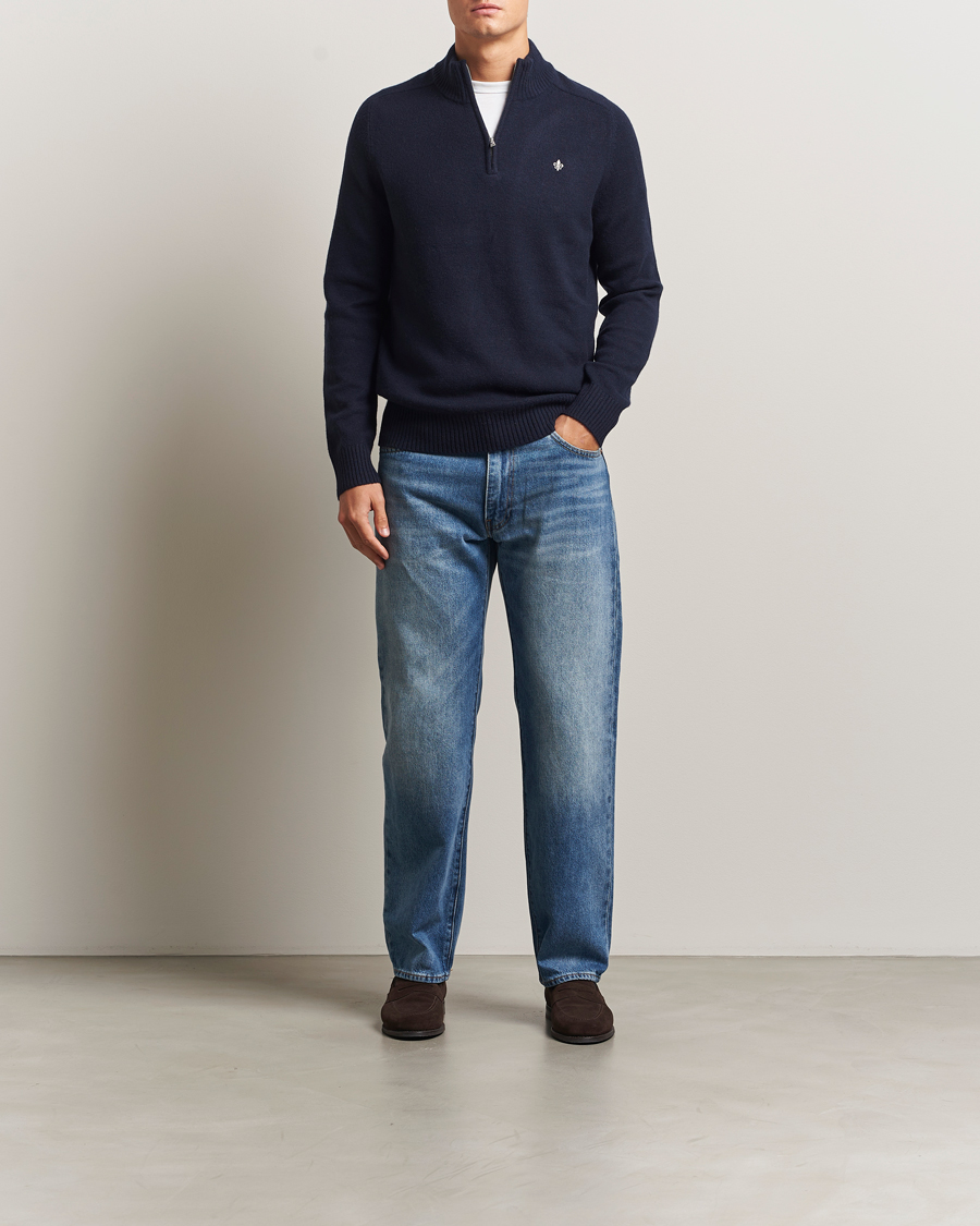 Mies | Puserot | Morris | Hertford Lambswool Merino Half Zip Navy